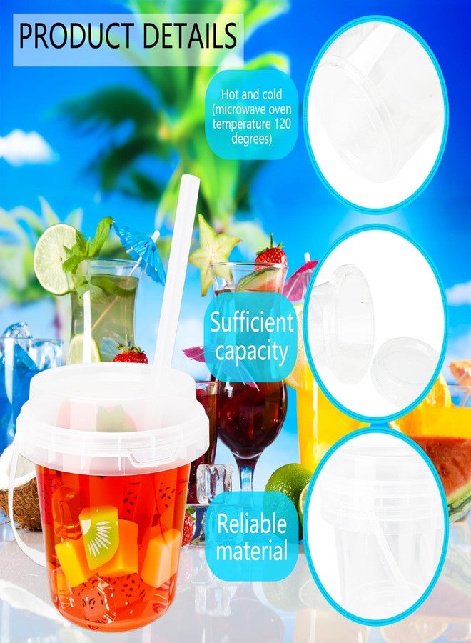 Medanera 15 Set Plastic Drink Buckets with Lids and Straws 16 oz Clear Cocktail Drinking Buckets with Handle and 2 Lid Styles for Juice Beverage Party Supplies - Image 3