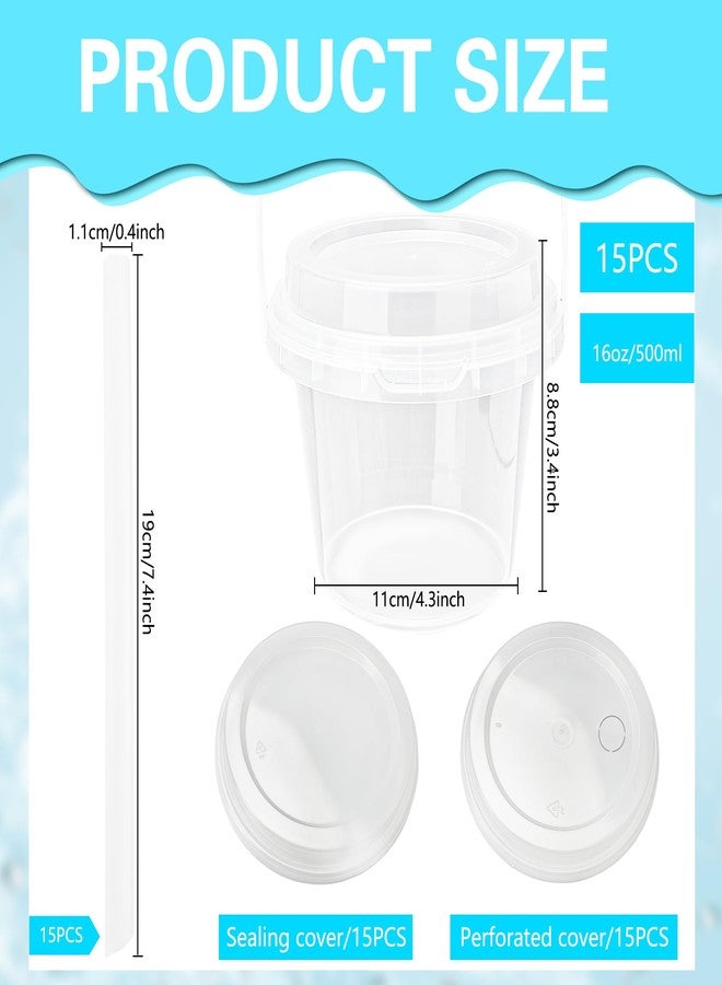 Medanera 15 Set Plastic Drink Buckets with Lids and Straws 16 oz Clear Cocktail Drinking Buckets with Handle and 2 Lid Styles for Juice Beverage Party Supplies - Image 2