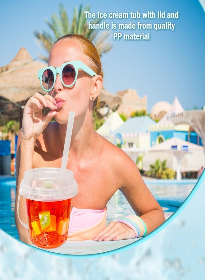 Medanera 15 Set Plastic Drink Buckets with Lids and Straws 16 oz Clear Cocktail Drinking Buckets with Handle and 2 Lid Styles for Juice Beverage Party Supplies - Image 4