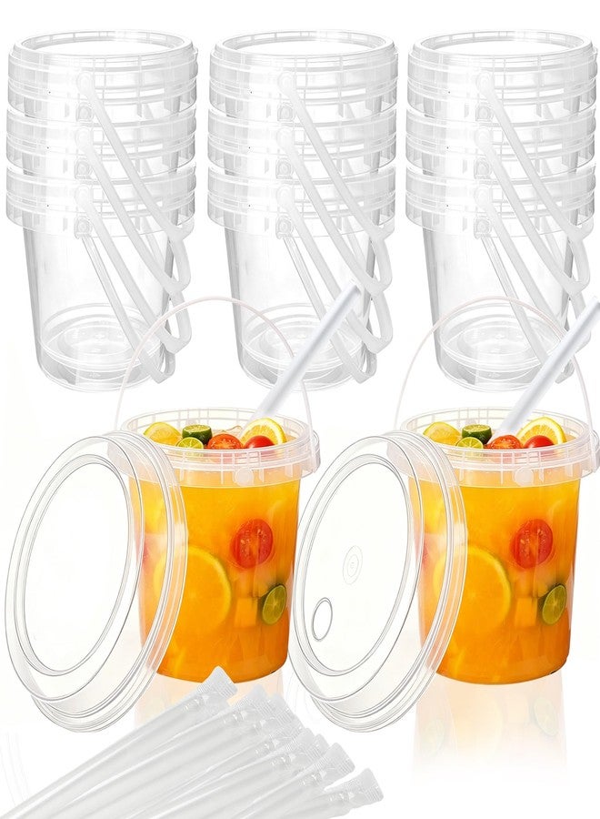 Medanera 15 Set Plastic Drink Buckets with Lids and Straws 16 oz Clear Cocktail Drinking Buckets with Handle and 2 Lid Styles for Juice Beverage Party Supplies - Image 1