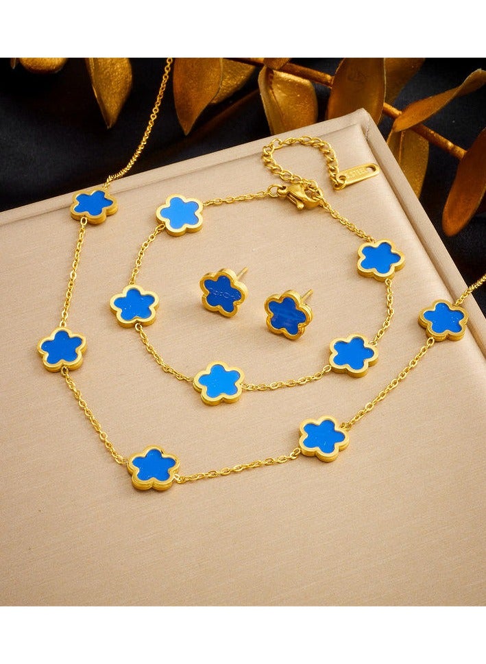 Luxury Jewelry Set – 4 Elegant Pieces with Floral Design - Blue  - Image 1