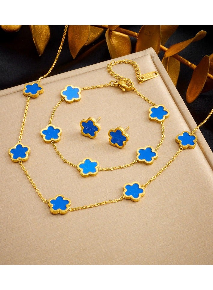 Luxury Jewelry Set – 4 Elegant Pieces with Floral Design - Blue  - Image 4