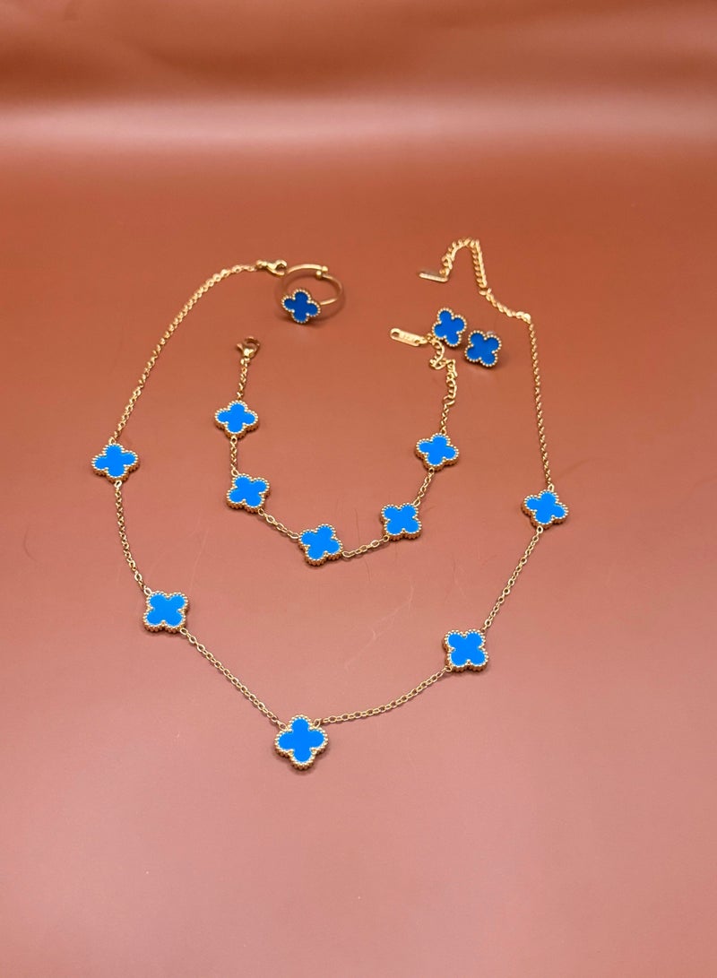 Luxury Jewelry Set – 4 Elegant Pieces with Floral Design - Blue  - Image 5