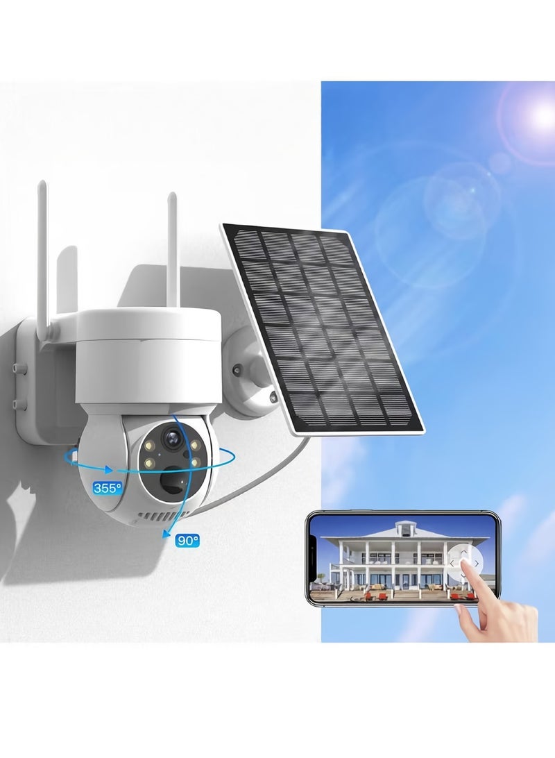 كاميرا مراقبة تعمل بالطاقة الشمسية، كاميرا أمان لاسلكية WIFI بدقة 2K 4 ميجابكسل، كاميرا CCTV للرؤية الليلية بالأشعة تحت الحمراء مقاومة للماء، كاميرا أمان مع اتصال داخلي صوتي ثنائي الاتجاه للأماكن الداخلية والخارجية، (قطعة واحدة) - Image 2