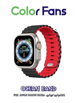 Soft Silicone Ocean Sports Strap Compatible Apple Watch Ultra 49mm 45mm 44mm 42mm for Men Women, Adjustible Watch Band for Apple Watch Ultra/SE/Series 9/8/7/6/5/4/3/2/1 - Black/Red