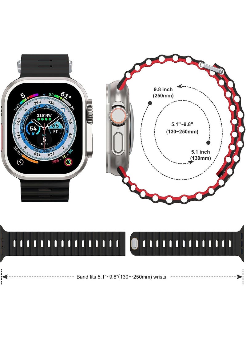 Color Fans - Soft Silicone Ocean Sports Strap Compatible Apple Watch Ultra 49mm 45mm 44mm 42mm for Men Women, Adjustible Watch Band for Apple Watch Ultra/SE/Series 9/8/7/6/5/4/3/2/1 - Black/Red - Image 1