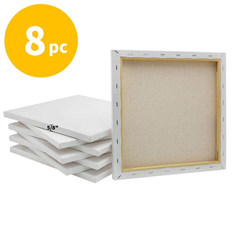 FIXSMITH Stretched White Blank Canvas- 12x12 Inch,Bulk Pack of 8,Primed,100% Cotton,5/8 Inch Profile of Super Value Pack for Acrylics,Oils & Other Painting Media - Image 4