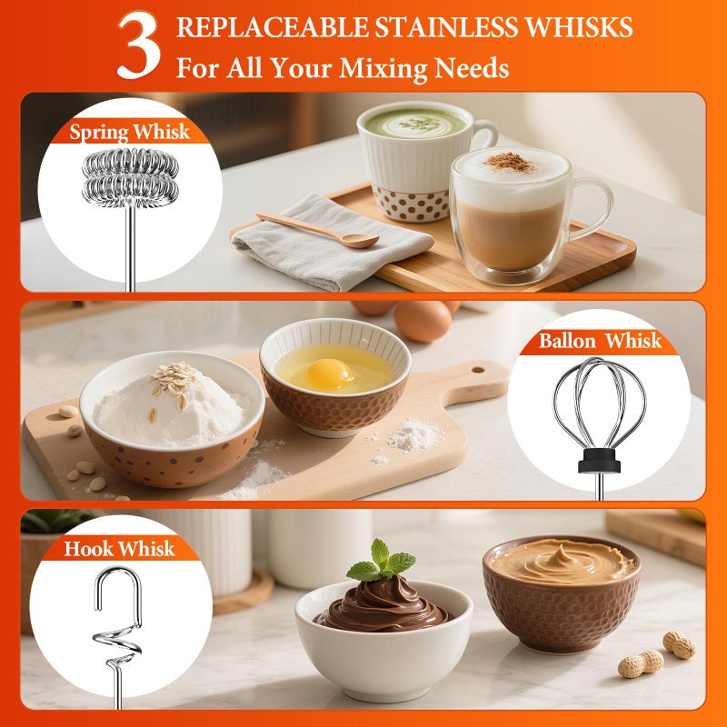 SmartTrends Milk Frother, Rechargeable & Handheld Frother Wand for Coffee, 3 Speed Adjustable Drink Mixer With 3 Stainless Whisks for Matcha, Lattes, Cappuccino, Egg, Electric Whisk Foam Maker (Black) - Image 5