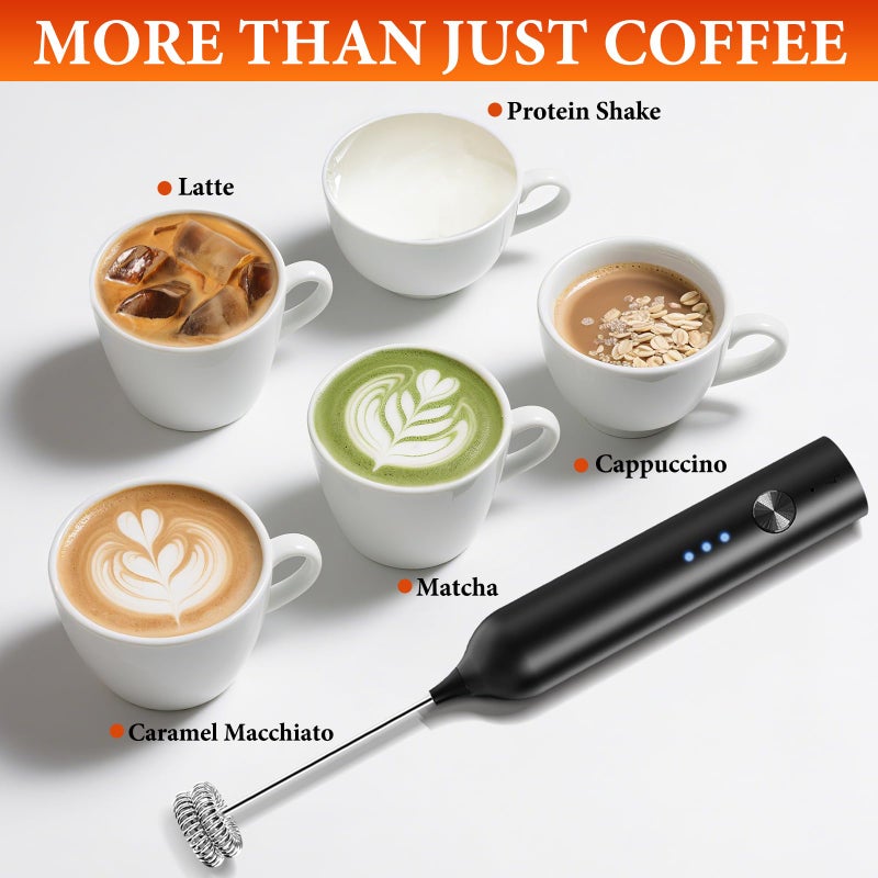 SmartTrends Milk Frother, Rechargeable & Handheld Frother Wand for Coffee, 3 Speed Adjustable Drink Mixer With 3 Stainless Whisks for Matcha, Lattes, Cappuccino, Egg, Electric Whisk Foam Maker (Black) - Image 4