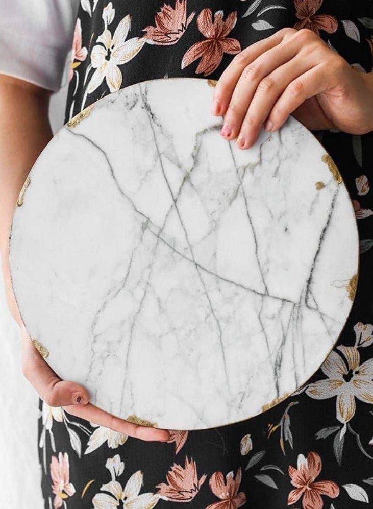 White Marble 30 cm diameter with golden edges cheese Board  - Image 1