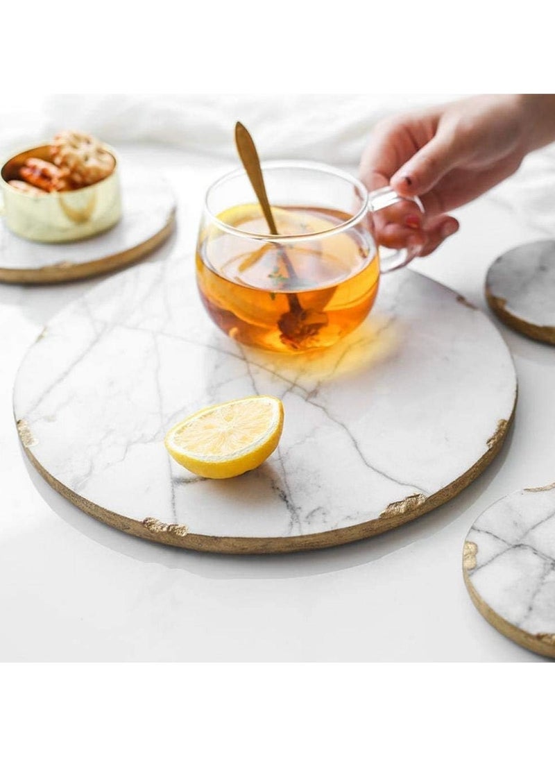 White Marble 30 cm diameter with golden edges cheese Board  - Image 2