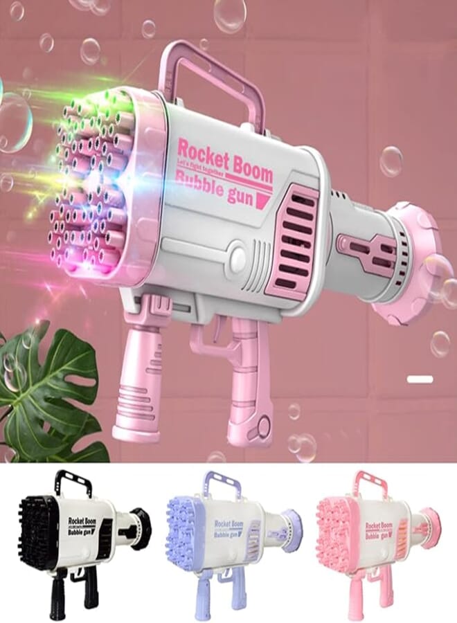 Beauenty 64-Hole Gatling Bubble Machine for Kid, Cool Electric Automatic Bubble Machine Rocket Launcher Outdoor Children's Toys, Bubble Blower Gatling Gun Outdoor Toys for Kids (Pink)