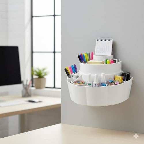 BRANCO Self Adhasive Multipurpose Organizer, 2-Tier White Storage Shelf with Multiple Compartments, Water-Resistant Personal Care Items Storage Solution, Countertop Installation, - Image 1