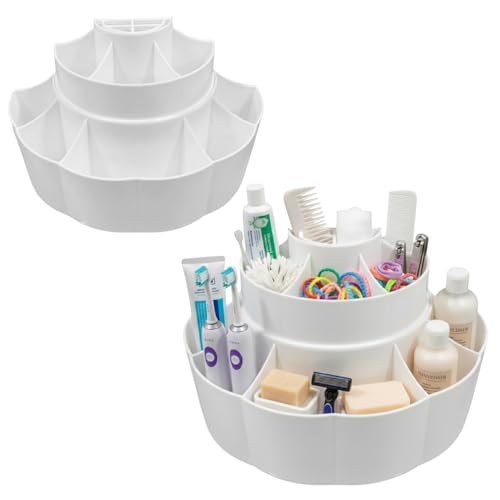 BRANCO Self Adhasive Multipurpose Organizer, 2-Tier White Storage Shelf with Multiple Compartments, Water-Resistant Personal Care Items Storage Solution, Countertop Installation, - Image 4
