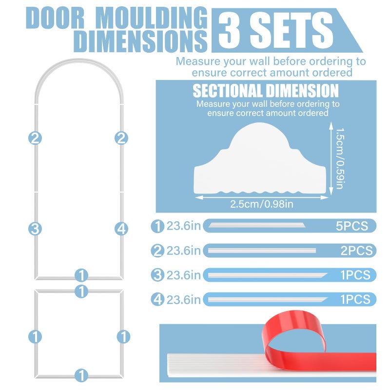 Colingmill 3 Set 24 x 64 Inch Arch Wall Molding Kit Peel Stick Arch Premade Accent Wainscoting Panel Wall Panel Decor Pre Cut Trim Kit for Home Walls Molding DIY Living Room Decor(Classic Style) - Image 2
