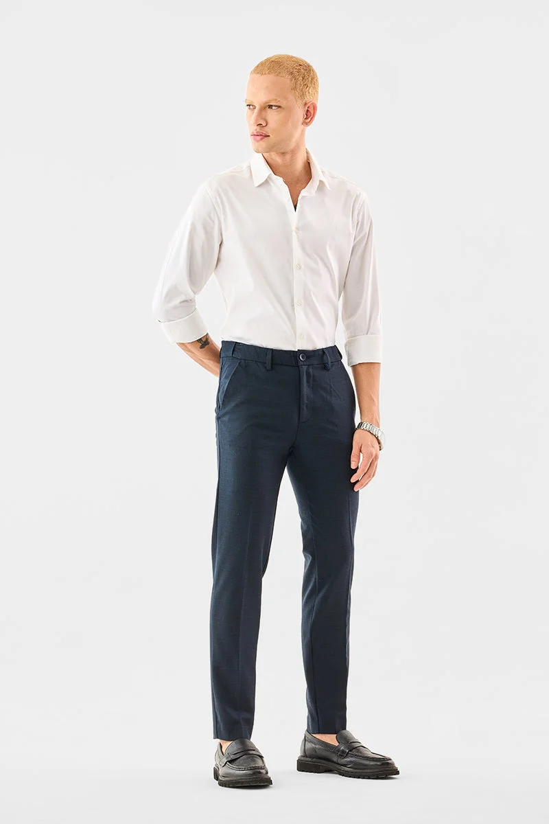 SNITCH Navy Blue Navy Blue Textured Regular Fit Formal Trousers for Men | Best Price UAE