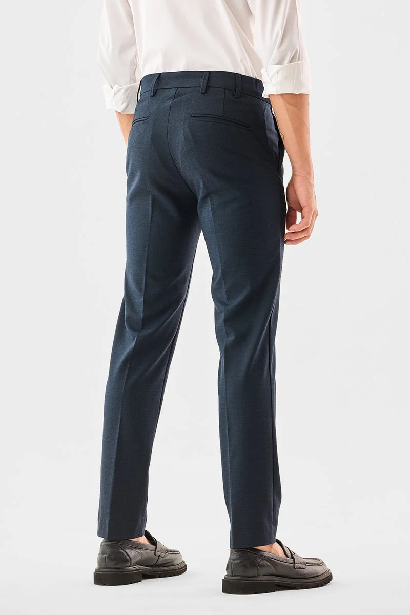 SNITCH Navy Blue Navy Blue Textured Regular Fit Formal Trousers for Men | Best Price UAE