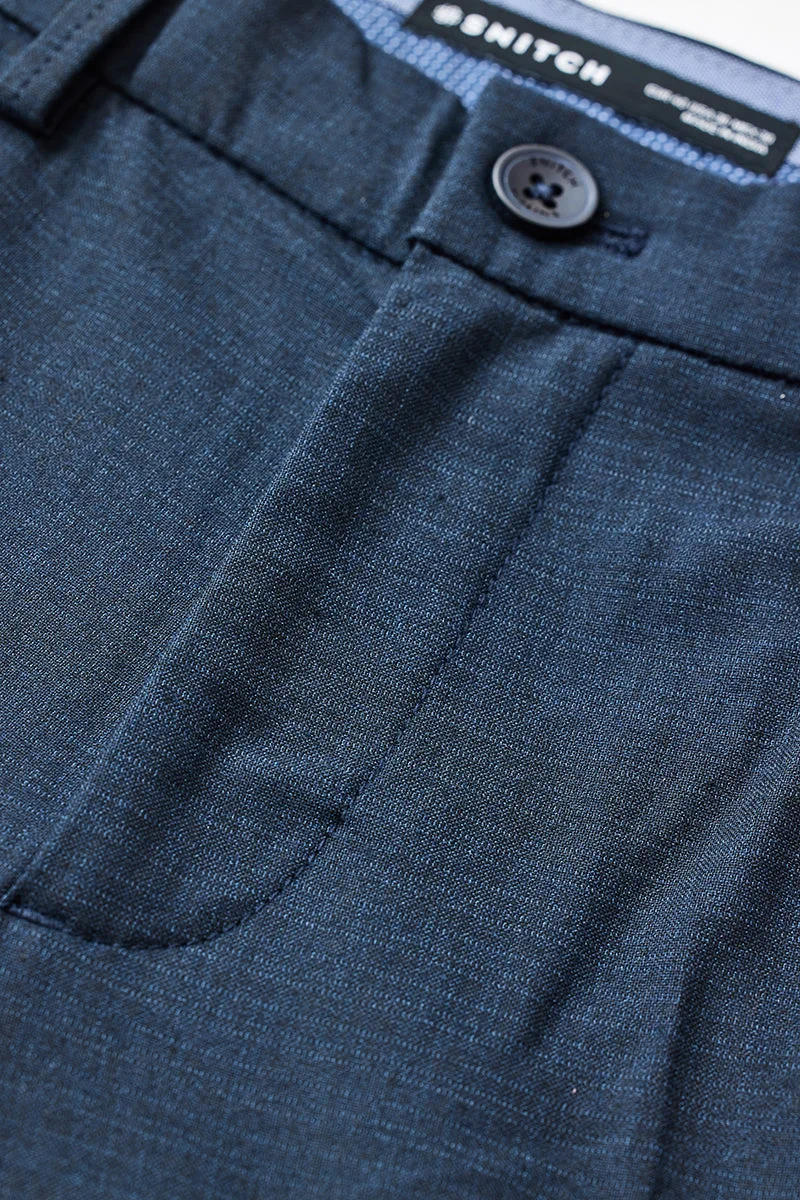 SNITCH Navy Blue Navy Blue Textured Regular Fit Formal Trousers for Men | Best Price UAE
