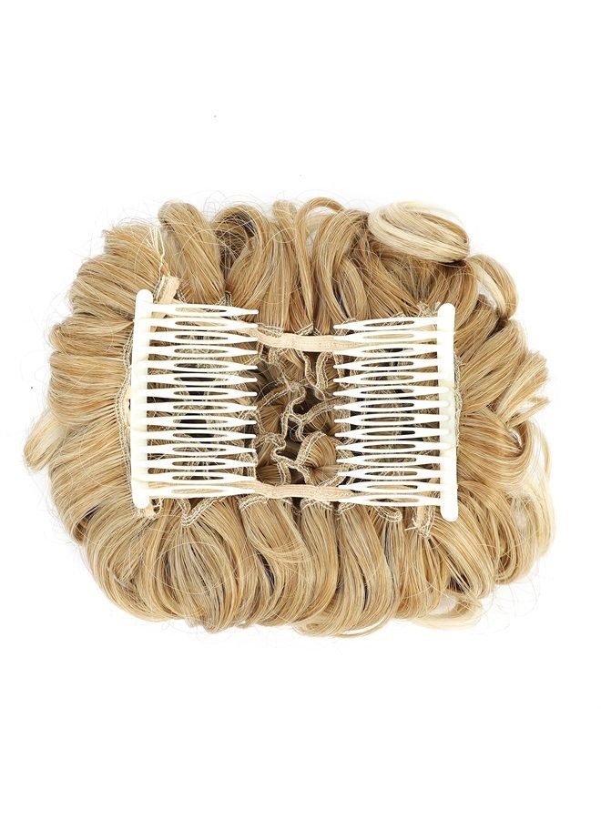 SWACC Short Messy Curly Dish Hair Bun Extension Easy Stretch hair Combs Clip in Ponytail Extension Scrunchie Chignon Tray Ponytail Hairpieces (Blonde Mixed-27T613#) - Image 3