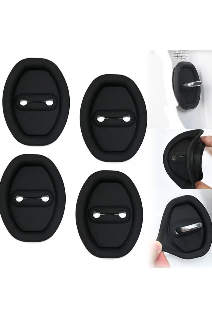 4pcs Car Door Latch Silicone Protective Covers - Silent Shock Pads for Vehicle Locks (Black) - Image 1