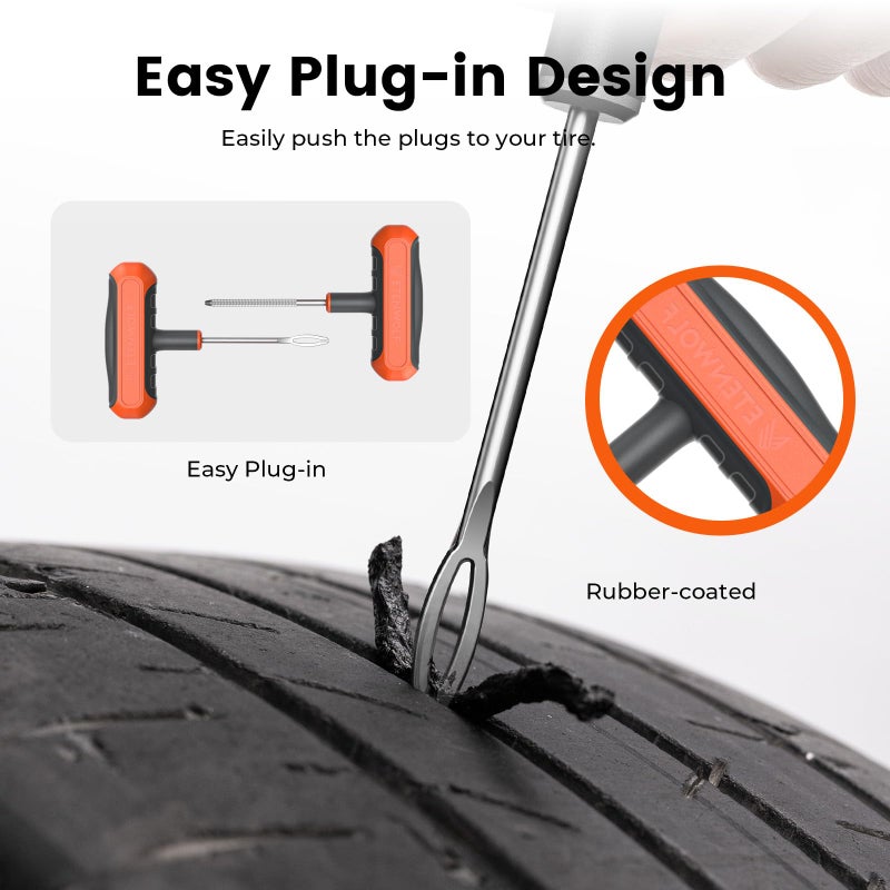 ETENWOLF Flat Tire Repair Kit with Plugs 16 Pcs, Heavy Duty Tire Plug Kit for Car, Motorcycle, ATV, Jeep, Truck, Tractor (Vivid Orange) - Image 3