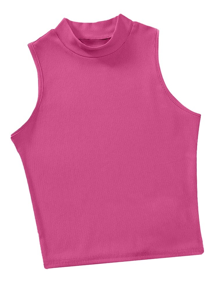 Nileton - Ribbed knit Crop Top - Sleevles Tank Top Mock Neck - For Women - Image 1