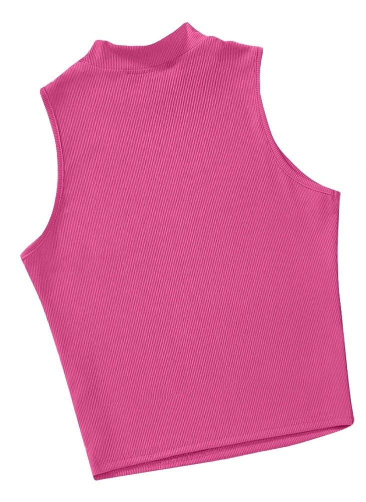 Nileton - Ribbed knit Crop Top - Sleevles Tank Top Mock Neck - For Women - Image 1
