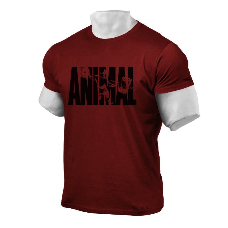 Generic Mens clothing 2020 new fitness sports casual cotton European and American fashion fashion clothing personalized letter short sleeve t-shirt Wine red background with black print 
