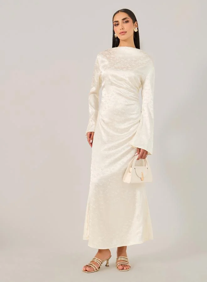 تايك تو Satin Bell Sleeve Boat Neck Maxi Dress