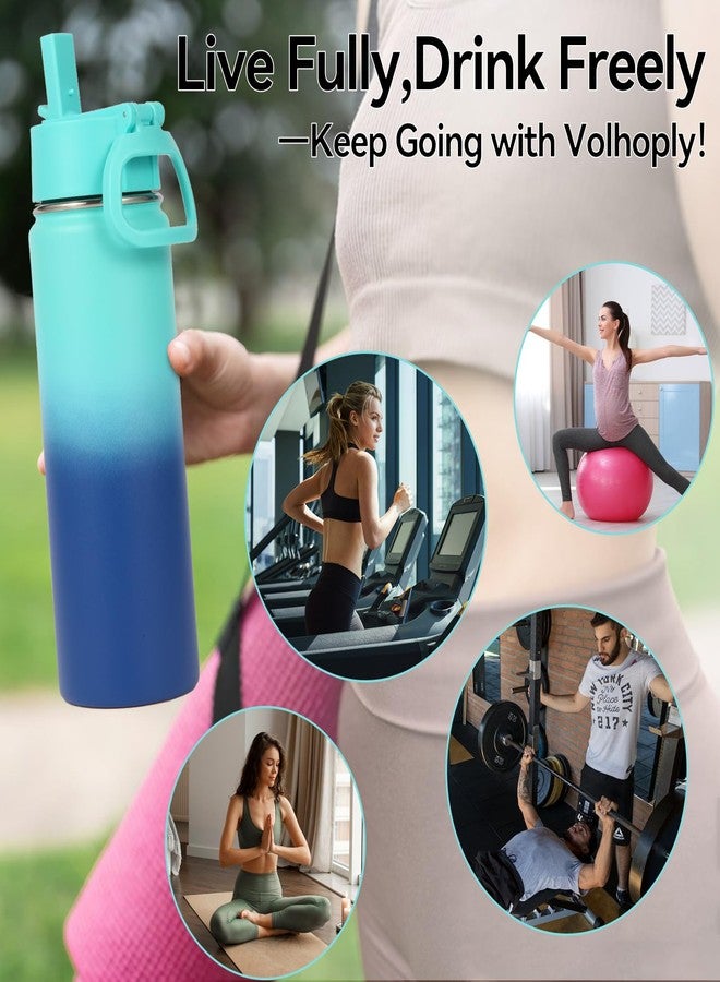 Volhoply زجاجة مياه فولوبلي معزولة من الفولاذ المقاوم للصدأ سعة 20 أونصة مع غطاء مزود بماصة، أكواب أطفال واسعة الفم مزدوجة الجدار بتفريغ الهواء مع مقبض، زجاجات معدنية قابلة لإعادة الاستخدام للرياضات الخارجية، قارورة سفر تحافظ على البرودة (أخضر أزرق، 1) - Image 5