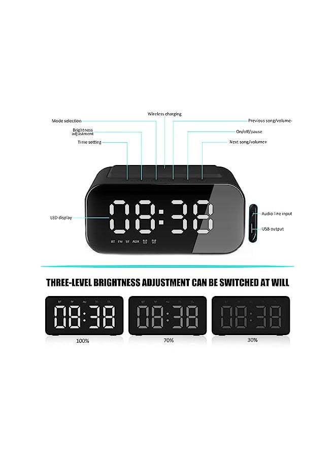 Generic - 5 In 1 Digital Clock Alarm Clock With Wireless Charging And Bluetooth Speakers Built In Fm Radio Clock Bedside Bedroom Digital Alarm Clocks Large Led Display Multi Function Alarm Clock Black - Image 1