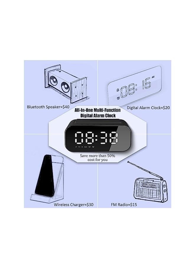 Generic - 5 In 1 Digital Clock Alarm Clock With Wireless Charging And Bluetooth Speakers Built In Fm Radio Clock Bedside Bedroom Digital Alarm Clocks Large Led Display Multi Function Alarm Clock Black - Image 1