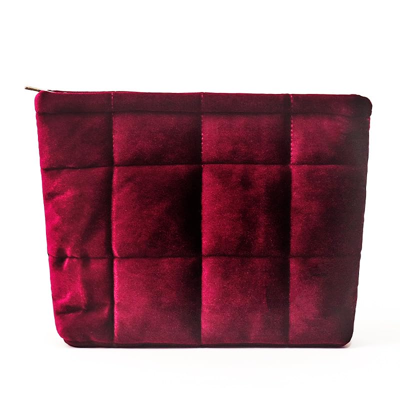 HFLZBRO Puffy Quilted Makeup Bag, Cosmetic Bag, Travel Toiletry Organizer Pouch, Clutch for Women(Wine Red - Velvet) - Image 1