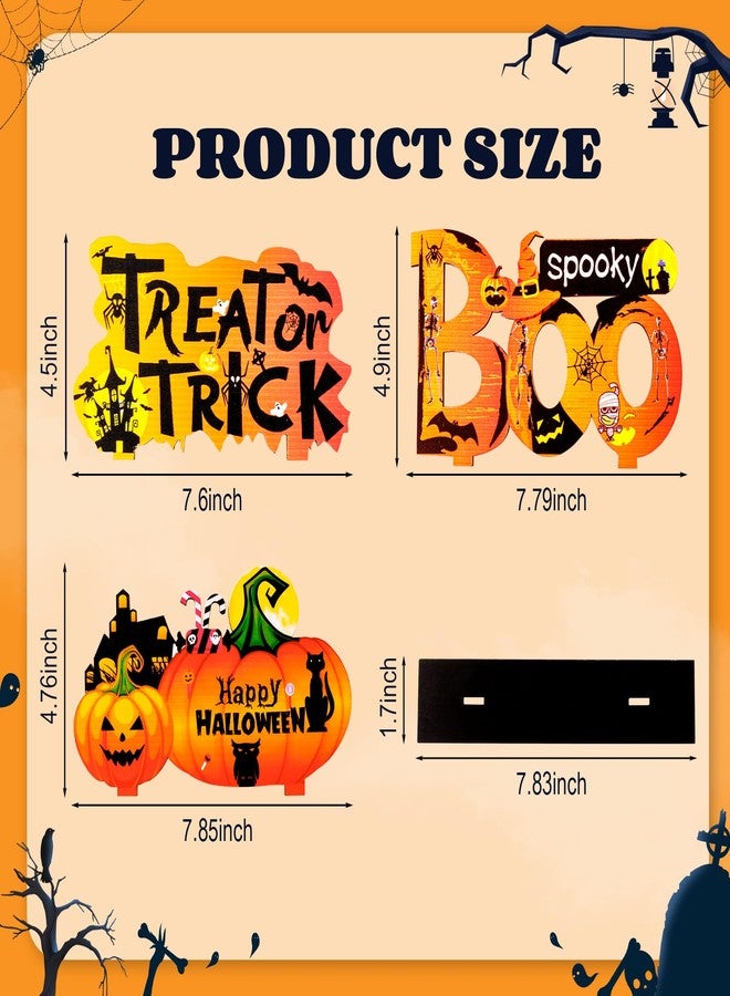MEMOVAN زينة طاولة MEMOVAN Happy Halloween مكونة من 3 قطع مركزية على شكل يقطين هالوين للطاولات، لافتات خشبية على شكل حلوى أو خدعة/بو مخيفة لحفل الهالوين، صينية داخلية، غرفة - Image 2