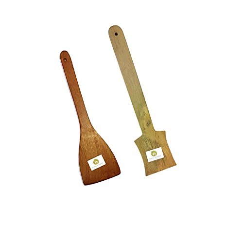 ARMAN SPOONS Royal Teak Wood Brown CookingServing DosaRoti Spatula Set of 2 Piece ButterfrySteel Shape - Image 1