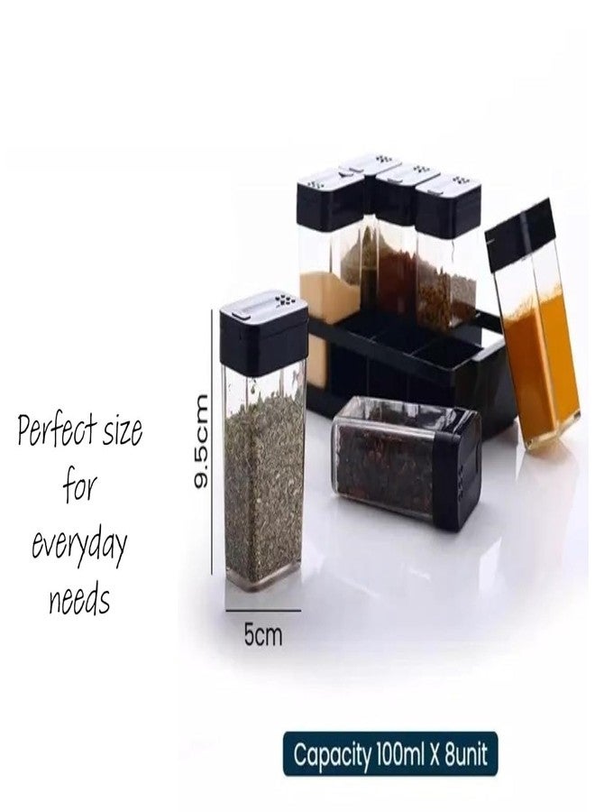 SUNNIFA 8 Pcs Sets Airtight Masala Box For Kitchen Masala Container For Kitchen Spice Jars Multi Storage Container For Kitchen Easy Flow Spice Storage Container With Tray Spice Jars - Plastic, Black - Image 4