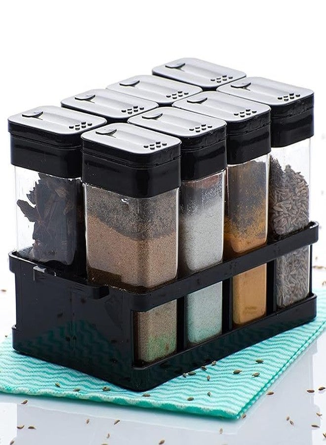 SUNNIFA 8 Pcs Sets Airtight Masala Box For Kitchen Masala Container For Kitchen Spice Jars Multi Storage Container For Kitchen Easy Flow Spice Storage Container With Tray Spice Jars - Plastic, Black - Image 1