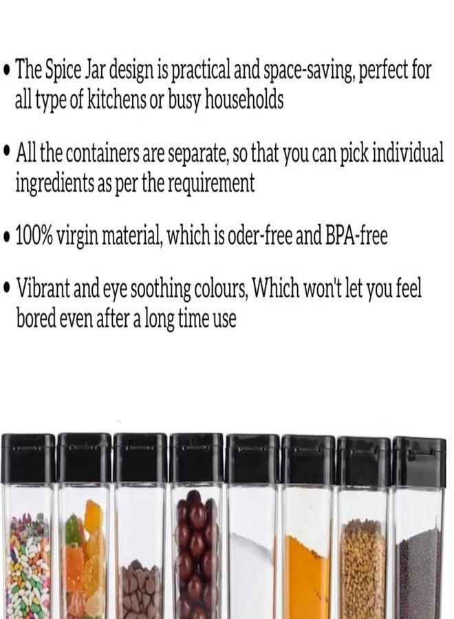 SUNNIFA 8 Pcs Sets Airtight Masala Box For Kitchen Masala Container For Kitchen Spice Jars Multi Storage Container For Kitchen Easy Flow Spice Storage Container With Tray Spice Jars - Plastic, Black - Image 5