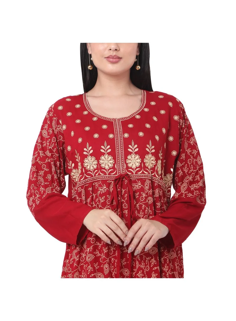 هانا آند سارا VISCOSE EMBROIDERED AND FLORAL PRINTED  ARABIC JALABIYA KAFTAN DRESS