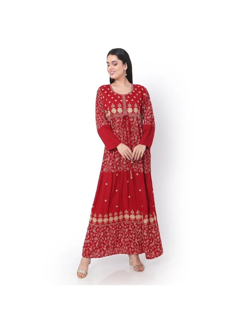 هانا آند سارا VISCOSE EMBROIDERED AND FLORAL PRINTED  ARABIC JALABIYA KAFTAN DRESS