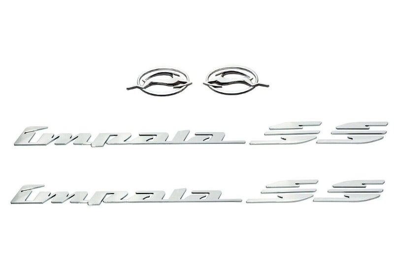 4Pc Impala SS Rear Quater Panel Emblems Plus Flying Impala Left and Right Emblem 3D Letter Badges Sticker Decal Replacement for 1994 1995 1996 10253595 CHFlying Impala Chrome