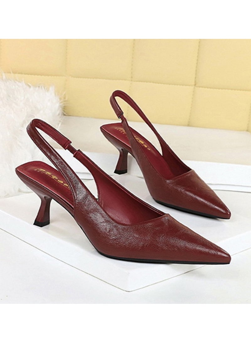 BIGTREE Women's Closed Pointed Toe High Heels With Ankle Straps Stiletto Sandal Pumps Wine Red 6CM - Image 2