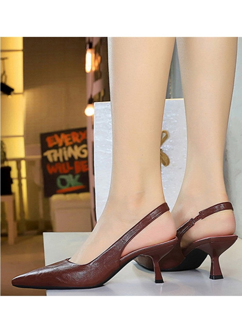 BIGTREE Women's Closed Pointed Toe High Heels With Ankle Straps Stiletto Sandal Pumps Wine Red 6CM - Image 4