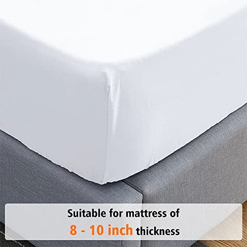 Lirex Twin XL Fitted Sheet Cotton, 300 Thread Count Soft Breathable, 8-10" Deep Pocket Sheet for Hotel Home, White - Image 4