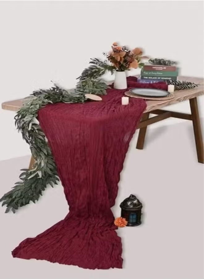 Translucent Table Runner Chessian Tablecloth for Wedding Reception Bridal Shower Party Decoration Table Centerpiece 90*400CM Red - Image 4