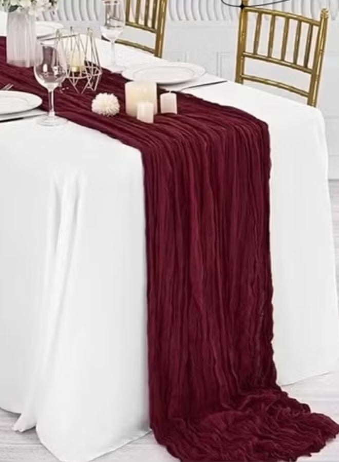 Translucent Table Runner Chessian Tablecloth for Wedding Reception Bridal Shower Party Decoration Table Centerpiece 90*400CM Red - Image 1