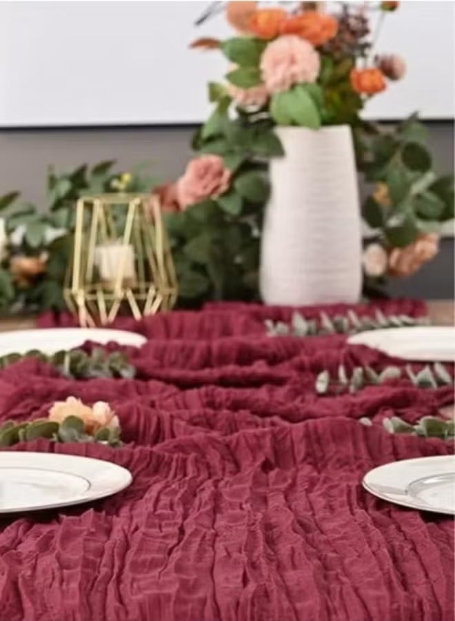 Translucent Table Runner Chessian Tablecloth for Wedding Reception Bridal Shower Party Decoration Table Centerpiece 90*400CM Red - Image 2