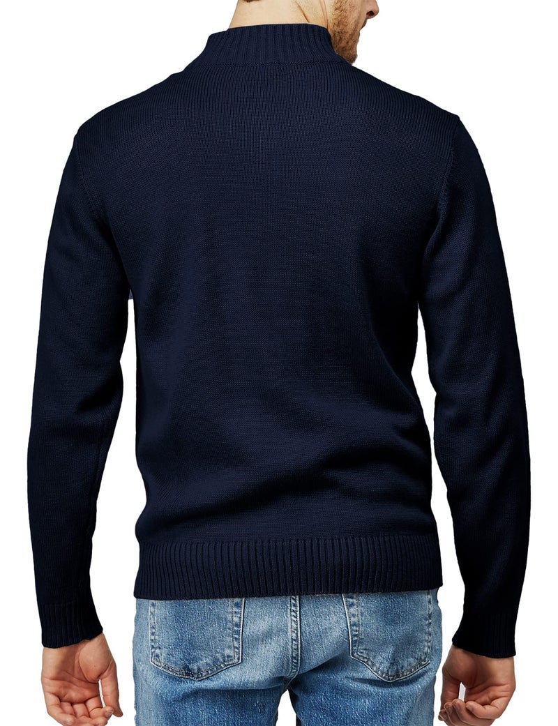 H2H Men's Quarter-Zip Pullover Casual Slim Fit Mock Neck Polo Sweaters Navy US 2XL/Asia 3XL (KMOSWL021) - Image 4