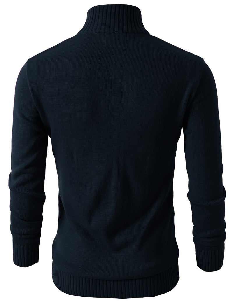 H2H Men's Quarter-Zip Pullover Casual Slim Fit Mock Neck Polo Sweaters Navy US 2XL/Asia 3XL (KMOSWL021) - Image 3