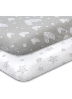 Biloban Biloban Crib Sheets Fitted, 2 Pack Crib Sheet Fits for Standard Crib and Toddler Mattress, 100% Jersey Knit Cotton Crib Sheet for Baby Boys & Girl, Star and Heart Print  - Image 1